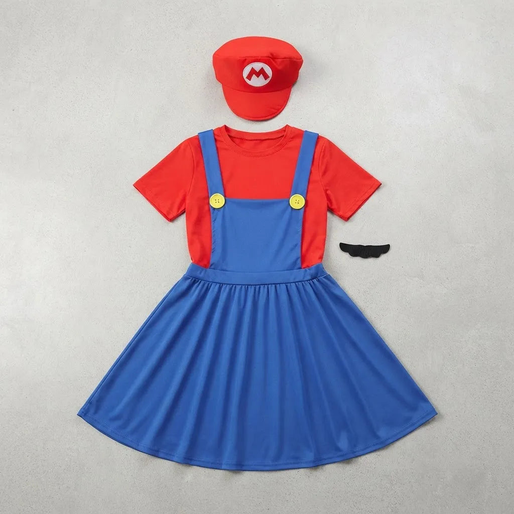 Disfraz Mario Bros Mujer Vestido Con Gorro Y Bigote Fiesta
