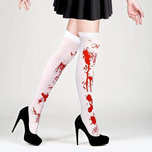 Medias Altas Sangrientas Blancas Halloween Disfraz Cotillon