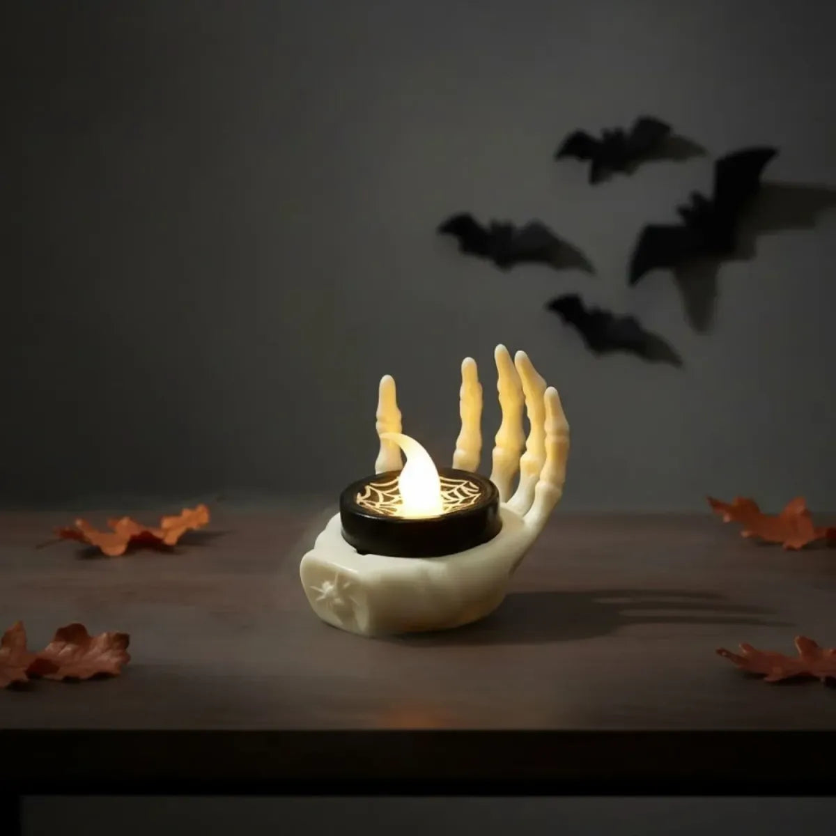 Vela Led Mano Calavera Esqueleto Halloween Decoracion Pilas