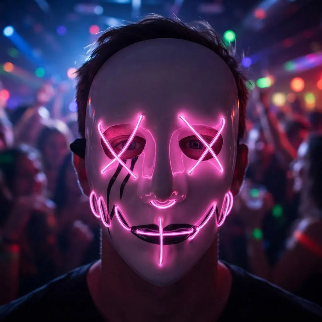 Mascara Blanca Calavera Con Luz Led Neon Control Halloween Agregar a favoritos $ 884