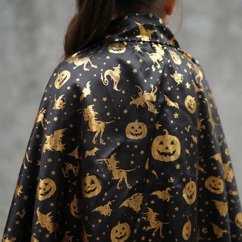 Capa Brujo Bruja Infantil Halloween Estampa Dorada Disfraz