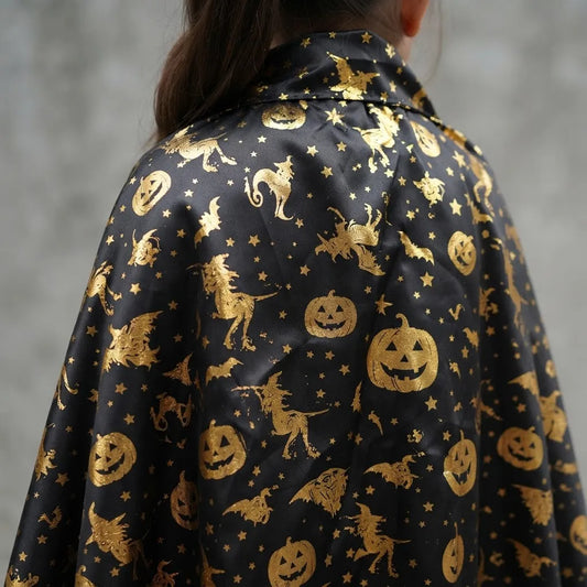 Capa Brujo Bruja Infantil Halloween Estampa Dorada Disfraz