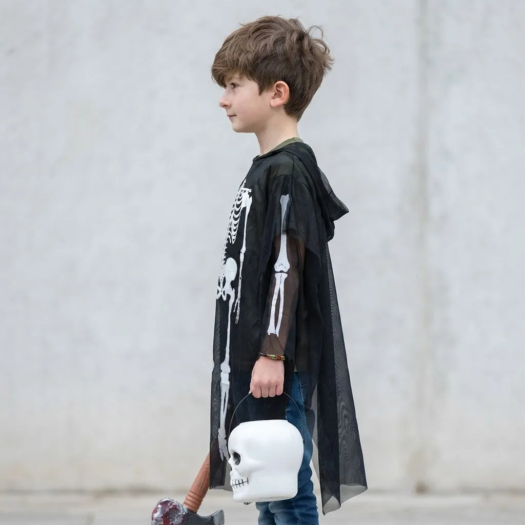 Túnica Disfraz De Esqueleto Y Calavera Niños Para Halloween