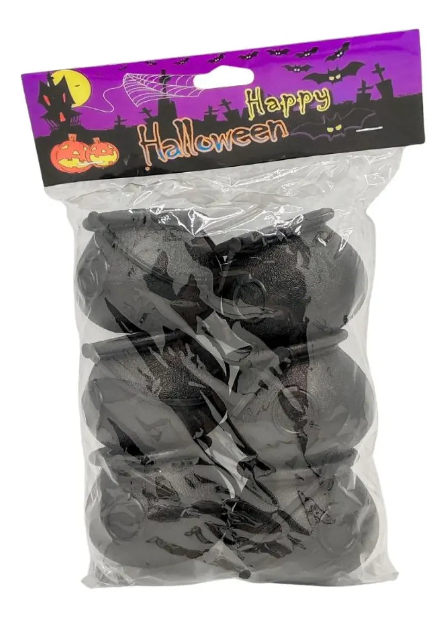 Set 6 Mini Calderos Negros Bruja Halloween Carameleras