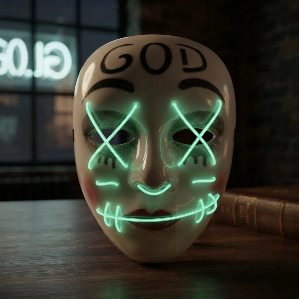 Mascara God Con Luz Led Neon Control Halloween Disfraz Purga
