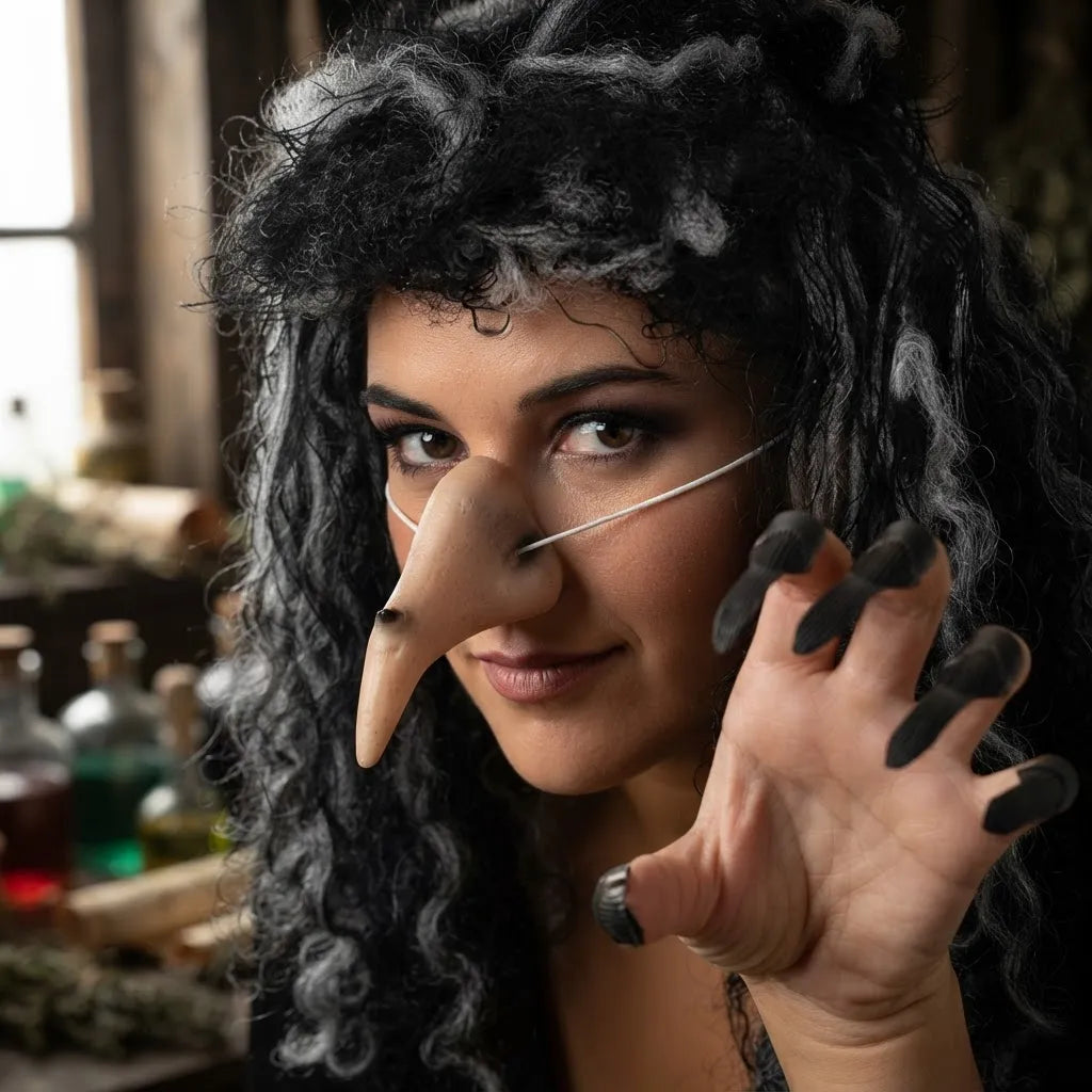 Set De Bruja Halloween Unas Largas Nariz Disfraz Accesorio