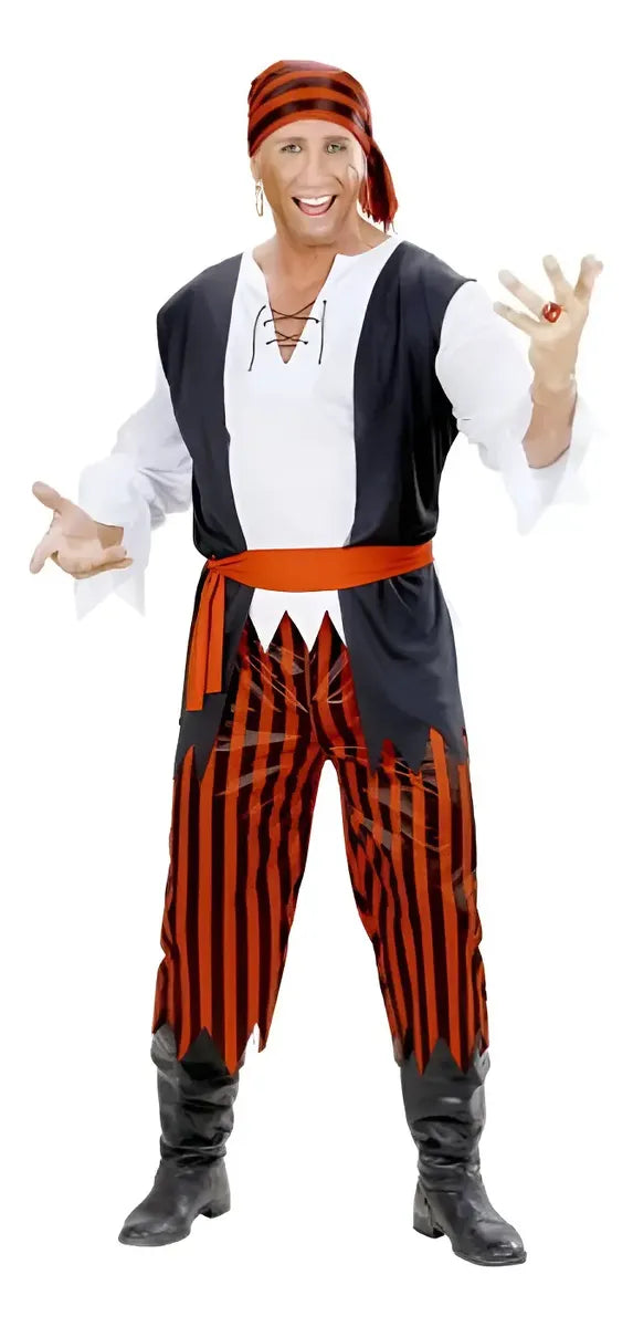 Disfraz De Pirata Adulto Halloween Con Remera Y Chaleco