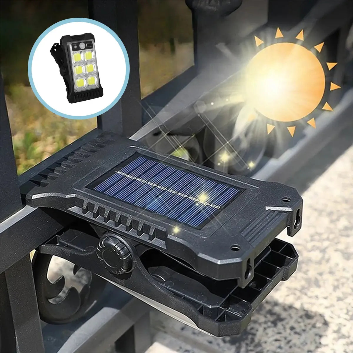 Foco LED COB Solar con Clip y Sensor de Movimiento | USB e Impermeable