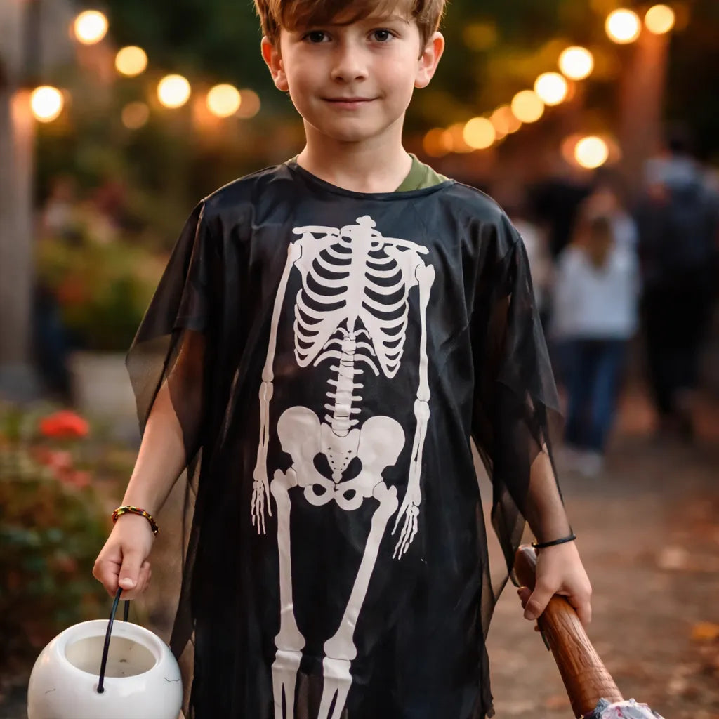 Túnica Disfraz De Esqueleto Y Calavera Niños Para Halloween
