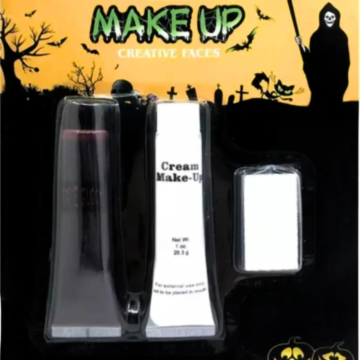 Set Maquillaje Halloween Sangre Falsa Pintura Blanca Esponja