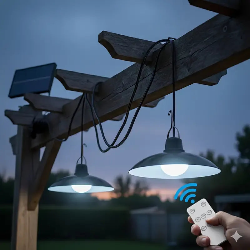 Kit x2 Lámparas LED Colgantes Solares con Control 60 LEDs | Exterior