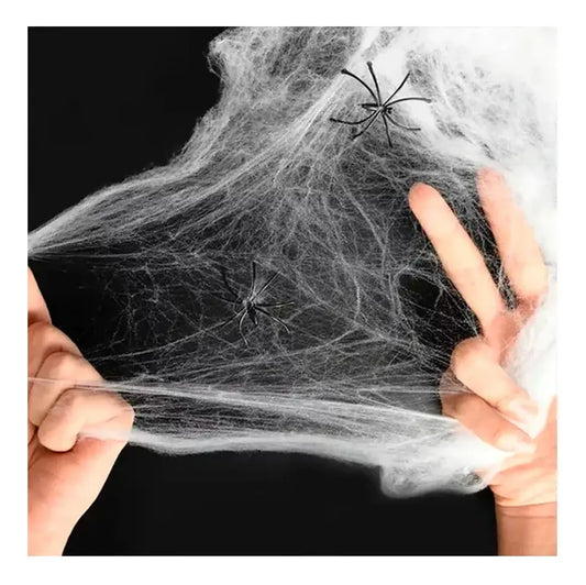 Telaraña Artificial Grande 120g Con 6 Arañas Para Halloween