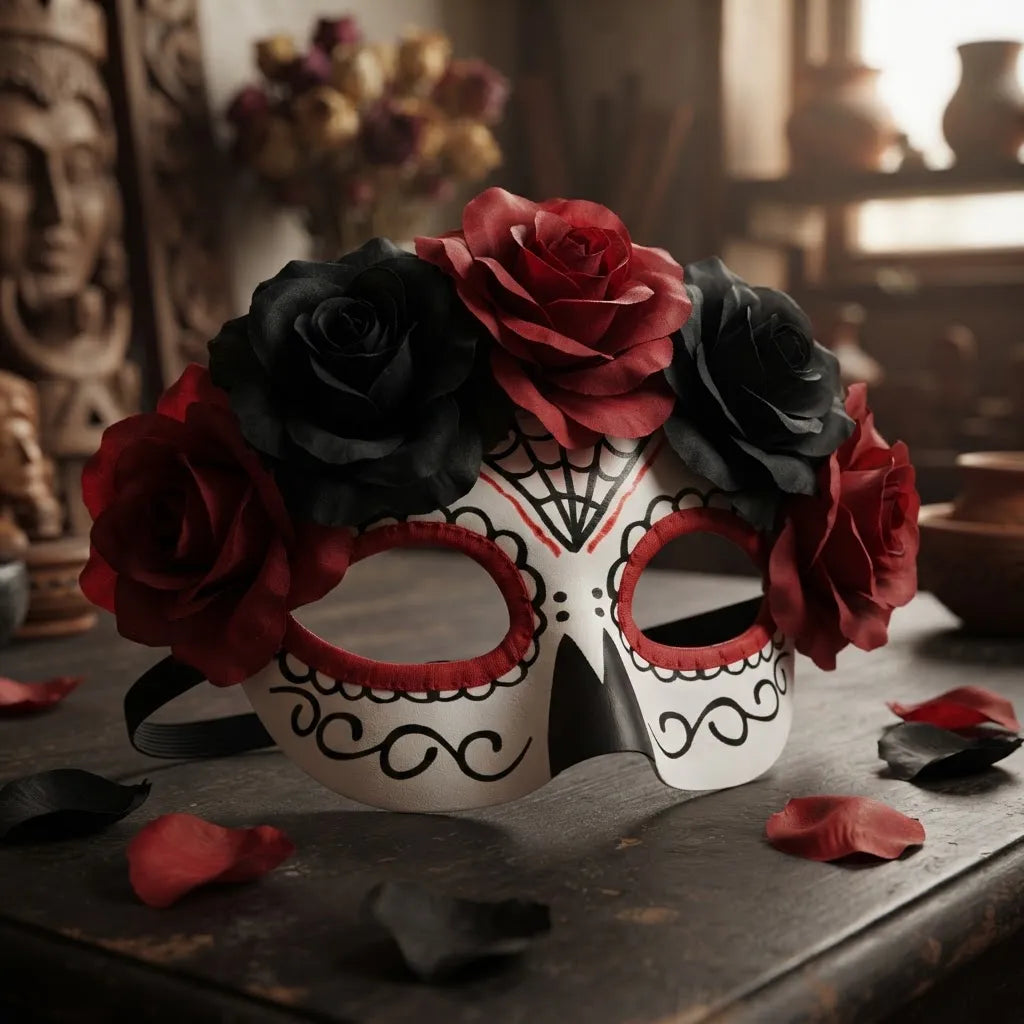 Antifaz Catrina Mascara Rosas Halloween Disfraz Calavera
