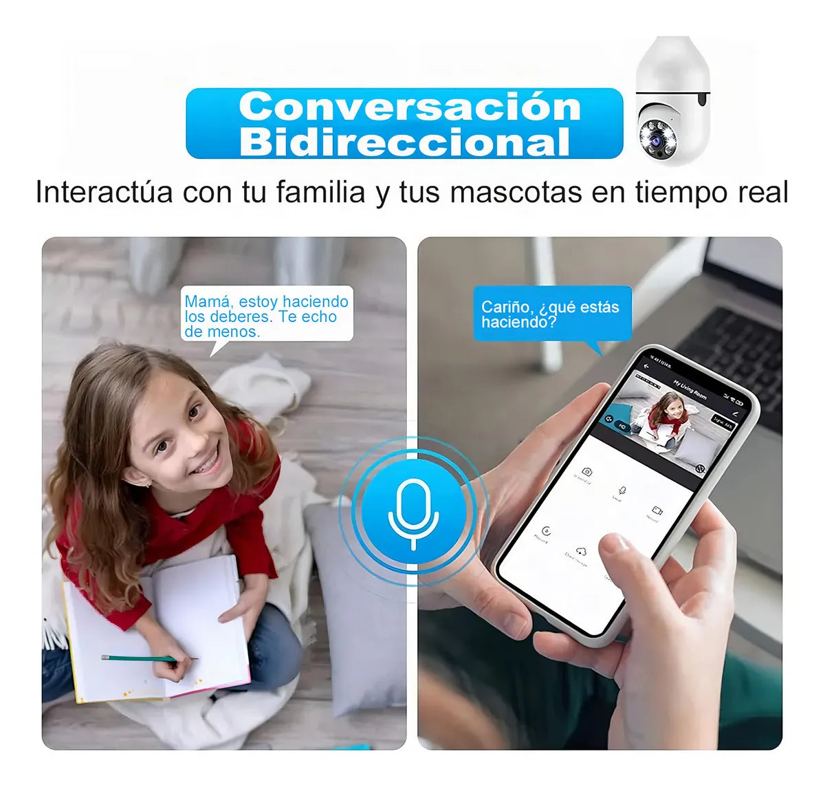 Cámara de Seguridad Lámpara LED WiFi 360° HD - Micrófono, Visión Nocturna y App Celular 💡🎥🛡️