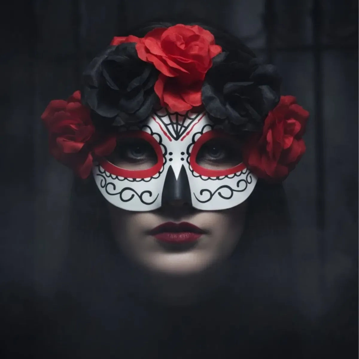 Antifaz Catrina Mascara Rosas Halloween Disfraz Calavera
