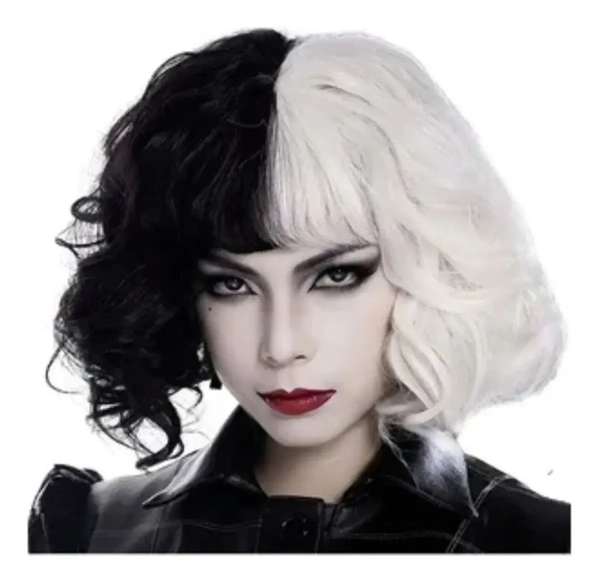 Peluca Cruella De Vil Bicolor Blanco Negro Halloween Disfraz