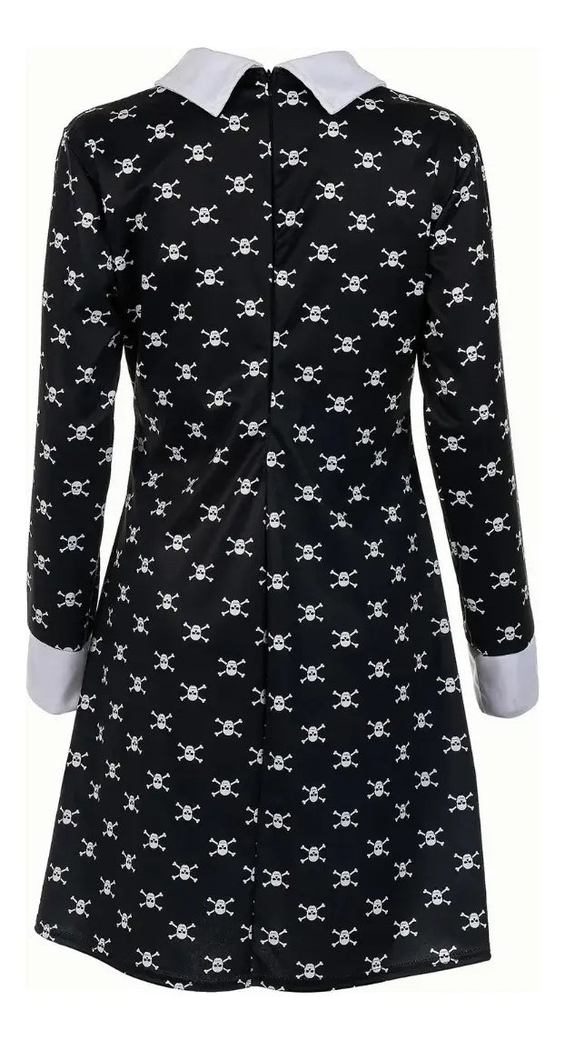 Disfraz Merlina Familia Addams Vestido Con Calaveras Niña