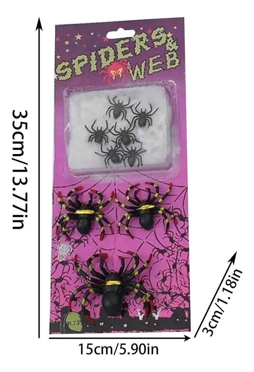 Telaraña Artificial De Algodón Con 6 Arácnidos Para Halloween