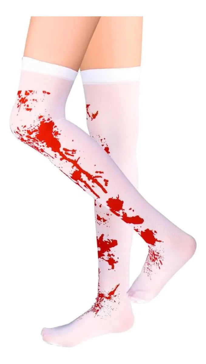 Medias Altas Sangrientas Blancas Halloween Disfraz Cotillon