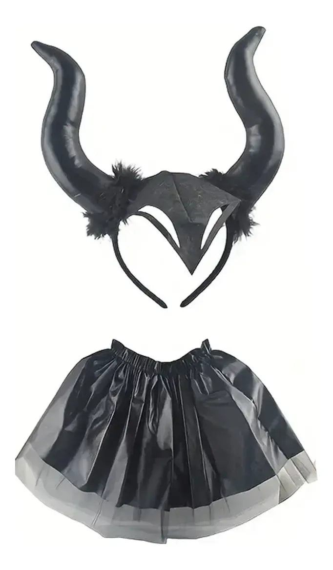 Disfraz Malefica Infantil Set X2 Piezas Halloween Fiesta