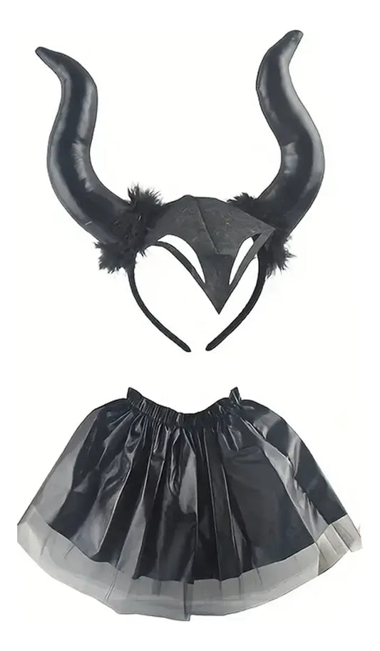 Disfraz Malefica Infantil Set X2 Piezas Halloween Fiesta