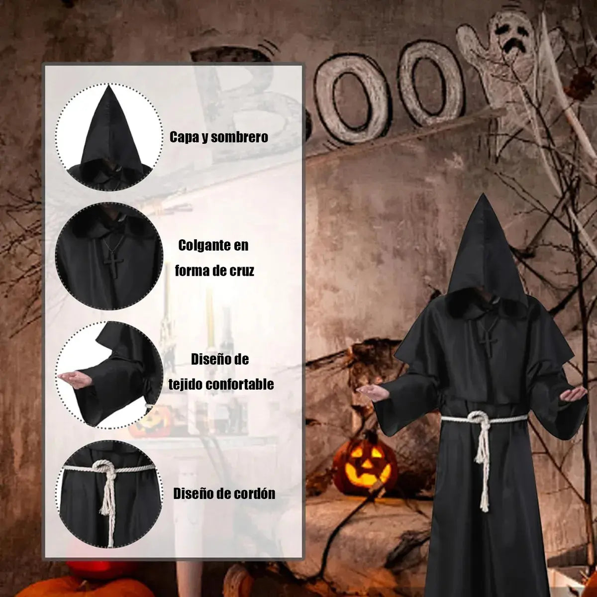 Disfraz Túnica Gótica Medieval Monje Para Adulto Halloween