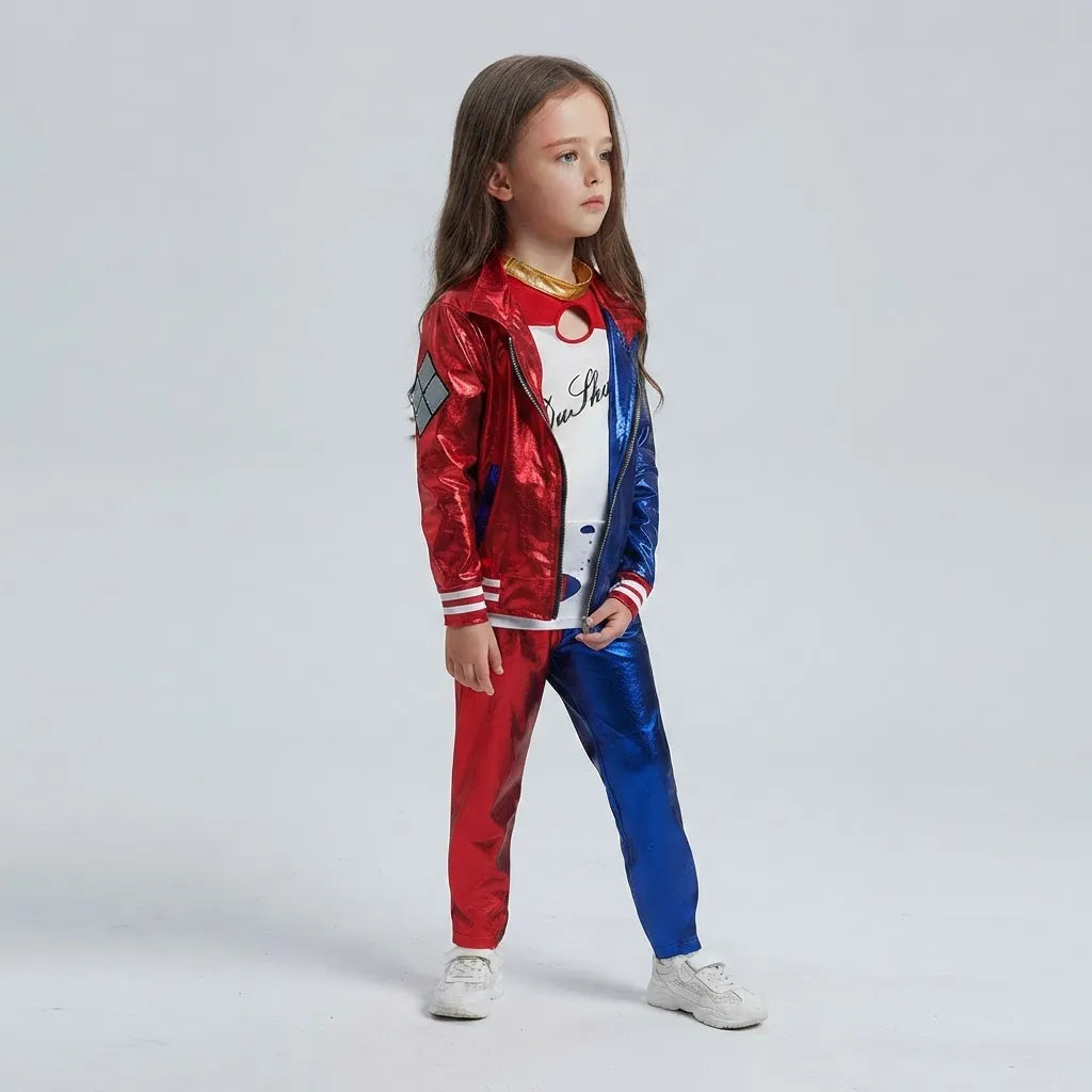 Disfraz De Harley Quinn Malvada Niña Campera Remera Pantalon