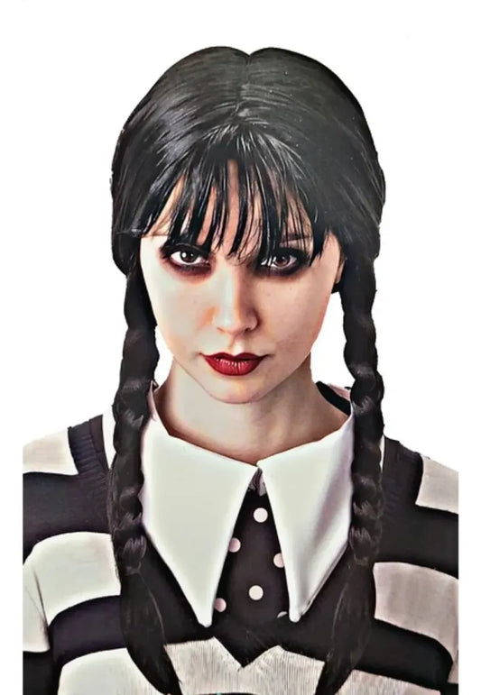 Peluca Merlina Addams Con Trenzas Halloween Disfraz Cosplay