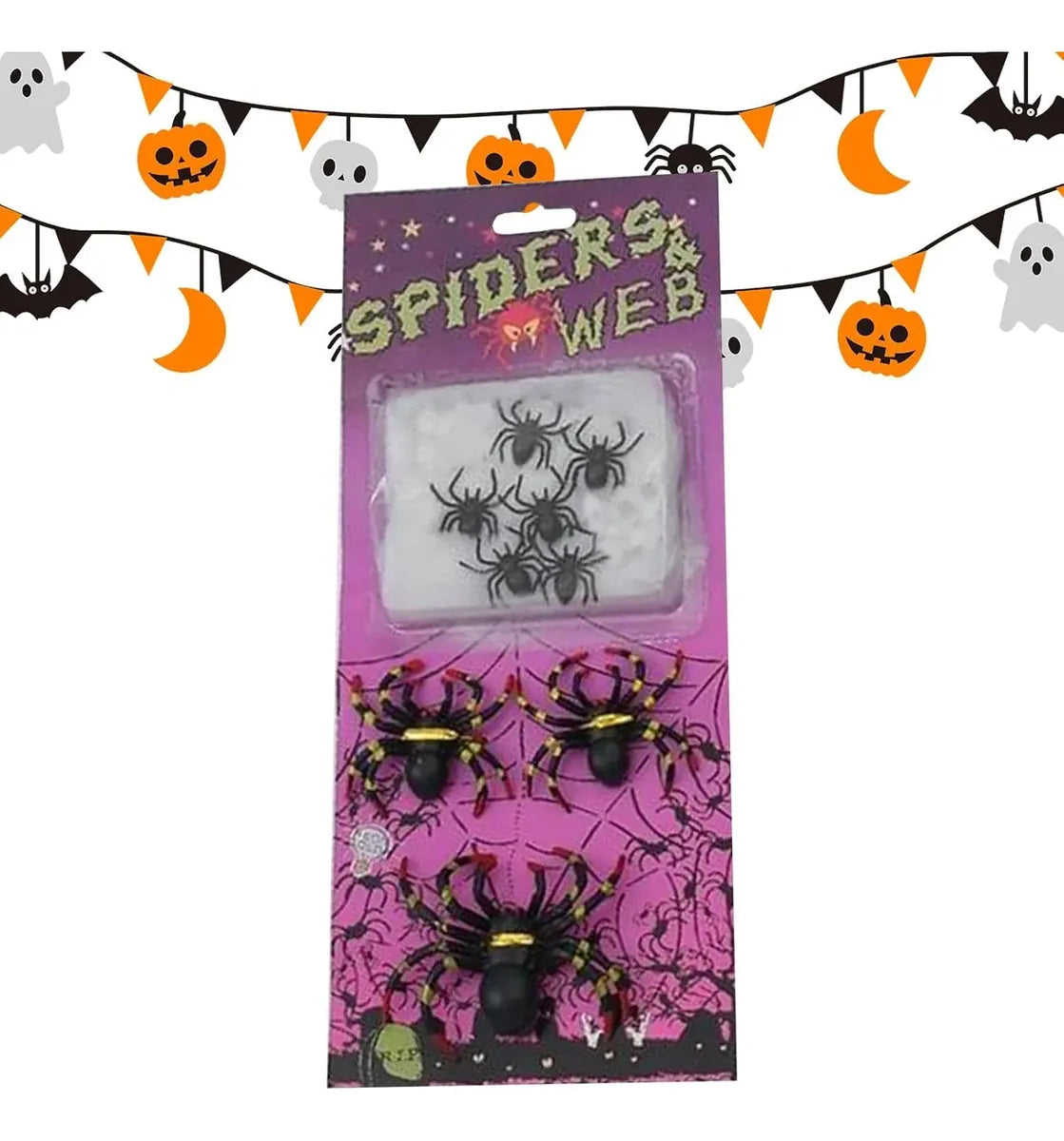 Telaraña Artificial De Algodón Con 6 Arácnidos Para Halloween