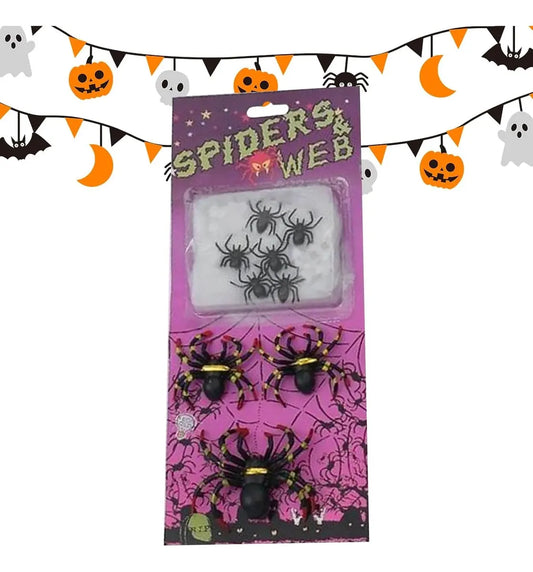 Telaraña Artificial De Algodón Con 6 Arácnidos Para Halloween