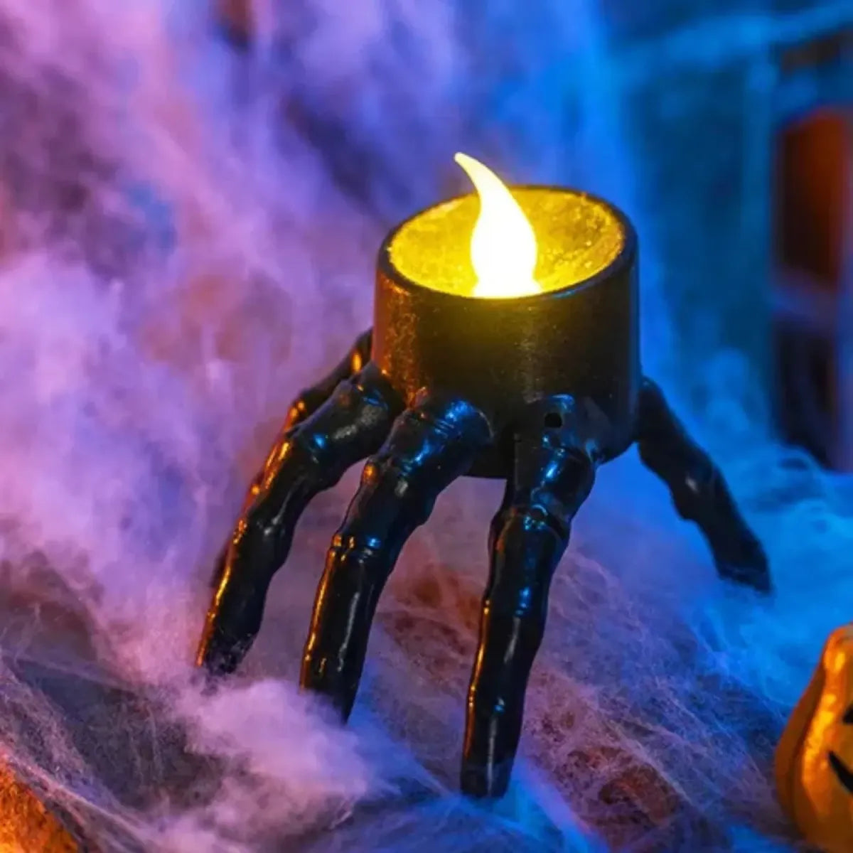 Veladora Led Mano Esqueleto Halloween Candelabro Adorno