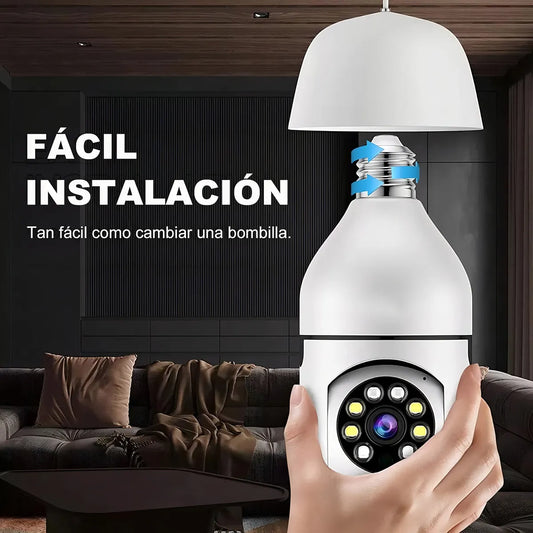 Cámara de Seguridad Lámpara LED WiFi 360° HD - Micrófono, Visión Nocturna y App Celular 💡🎥🛡️