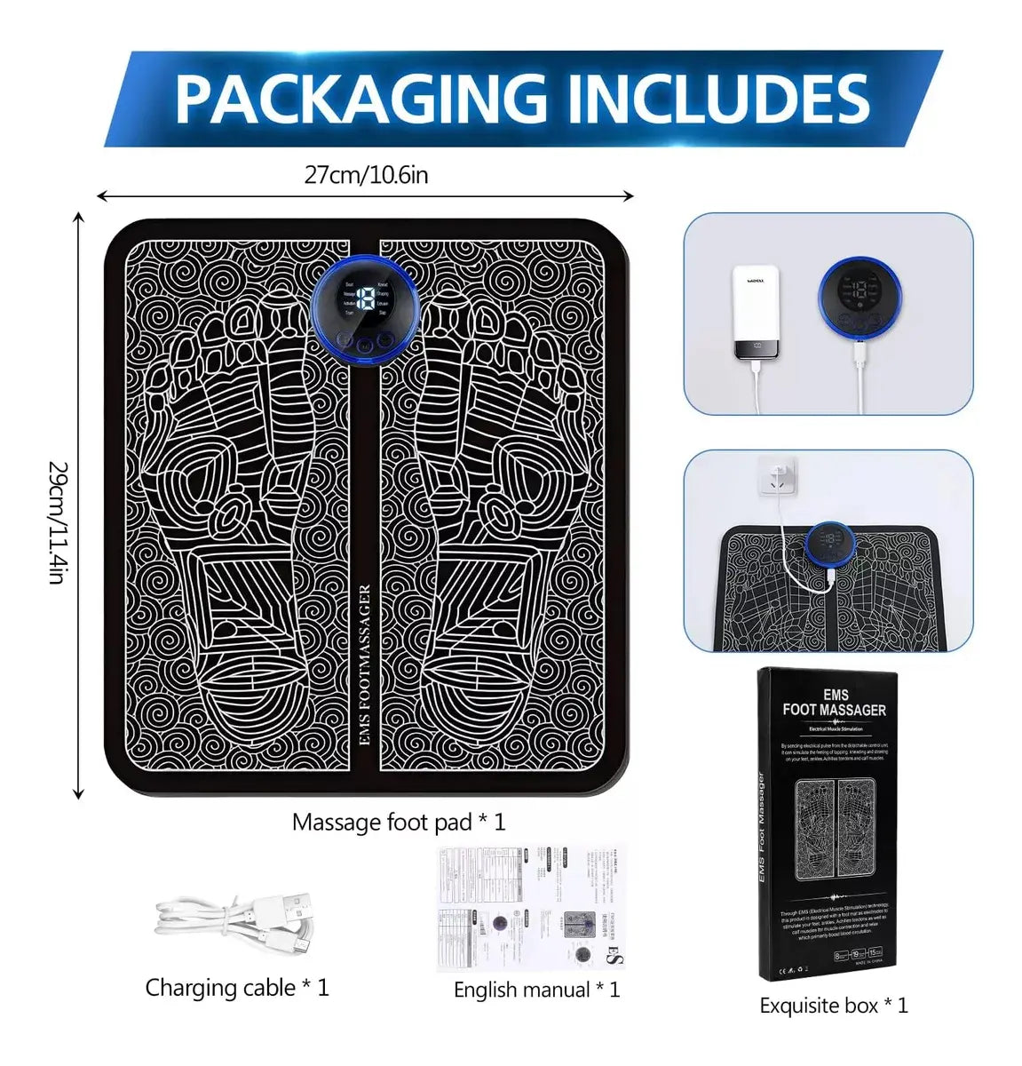 Electroestimulador Masajeador de Pies EMS Flexible | 8 Modos USB