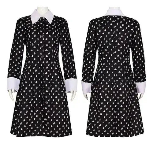 Disfraz Merlina Familia Addams Vestido Con Calaveras Niña