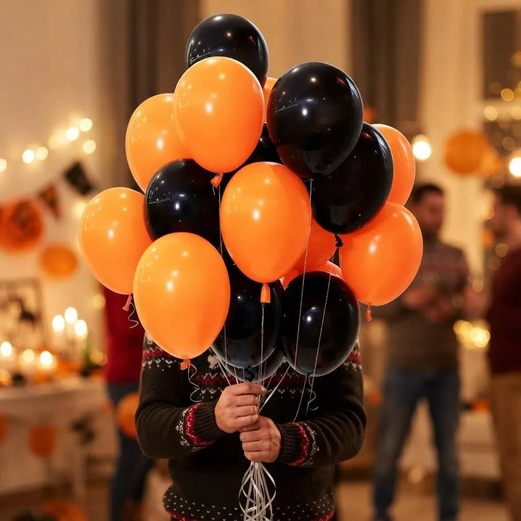 Pack 50 Globos Naranja Y Negro Halloween Cotillon Fiesta