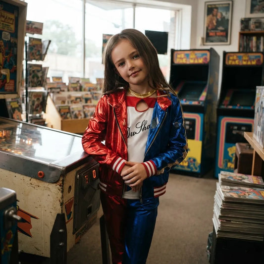 Disfraz De Harley Quinn Malvada Niña Campera Remera Pantalon