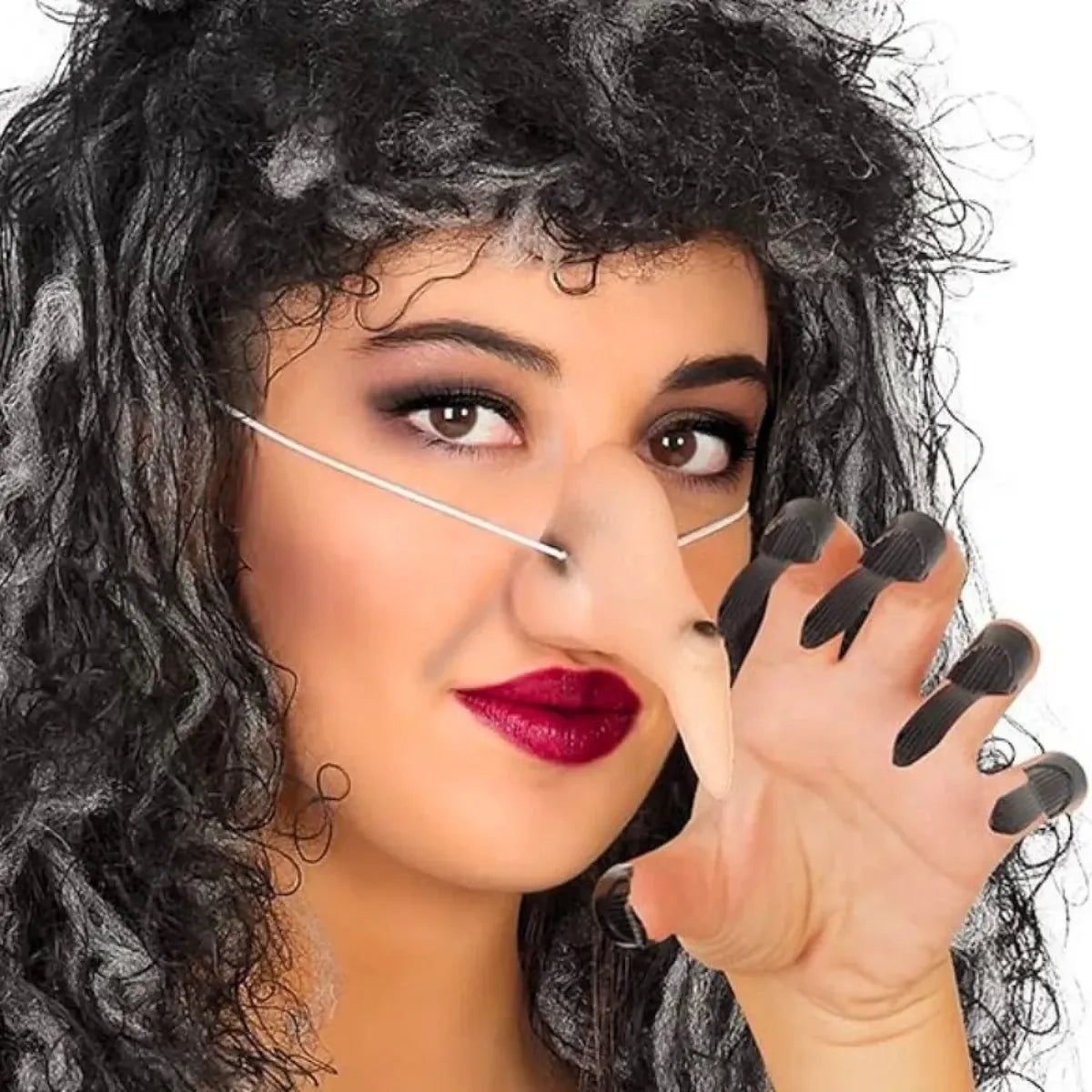 Set De Bruja Halloween Unas Largas Nariz Disfraz Accesorio