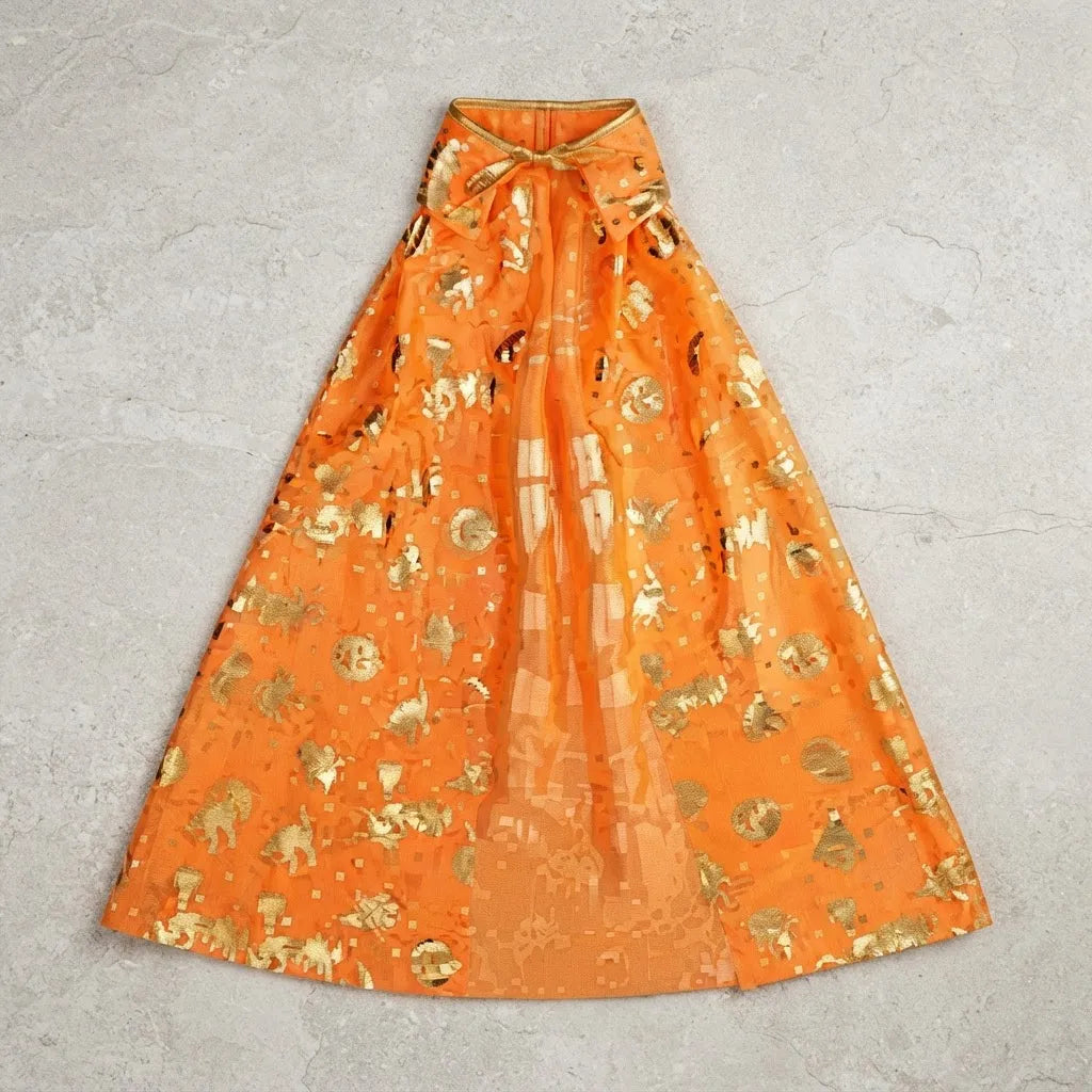 Capa Brujo Bruja Naranja Estampa Dorada Halloween Disfraz