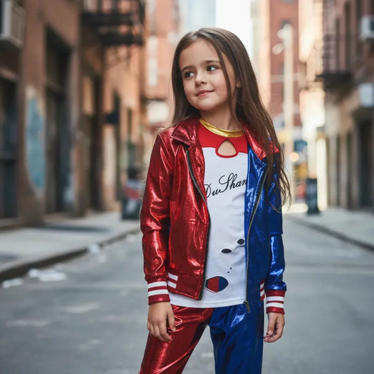 Disfraz De Harley Quinn Malvada Niña Campera Remera Pantalon