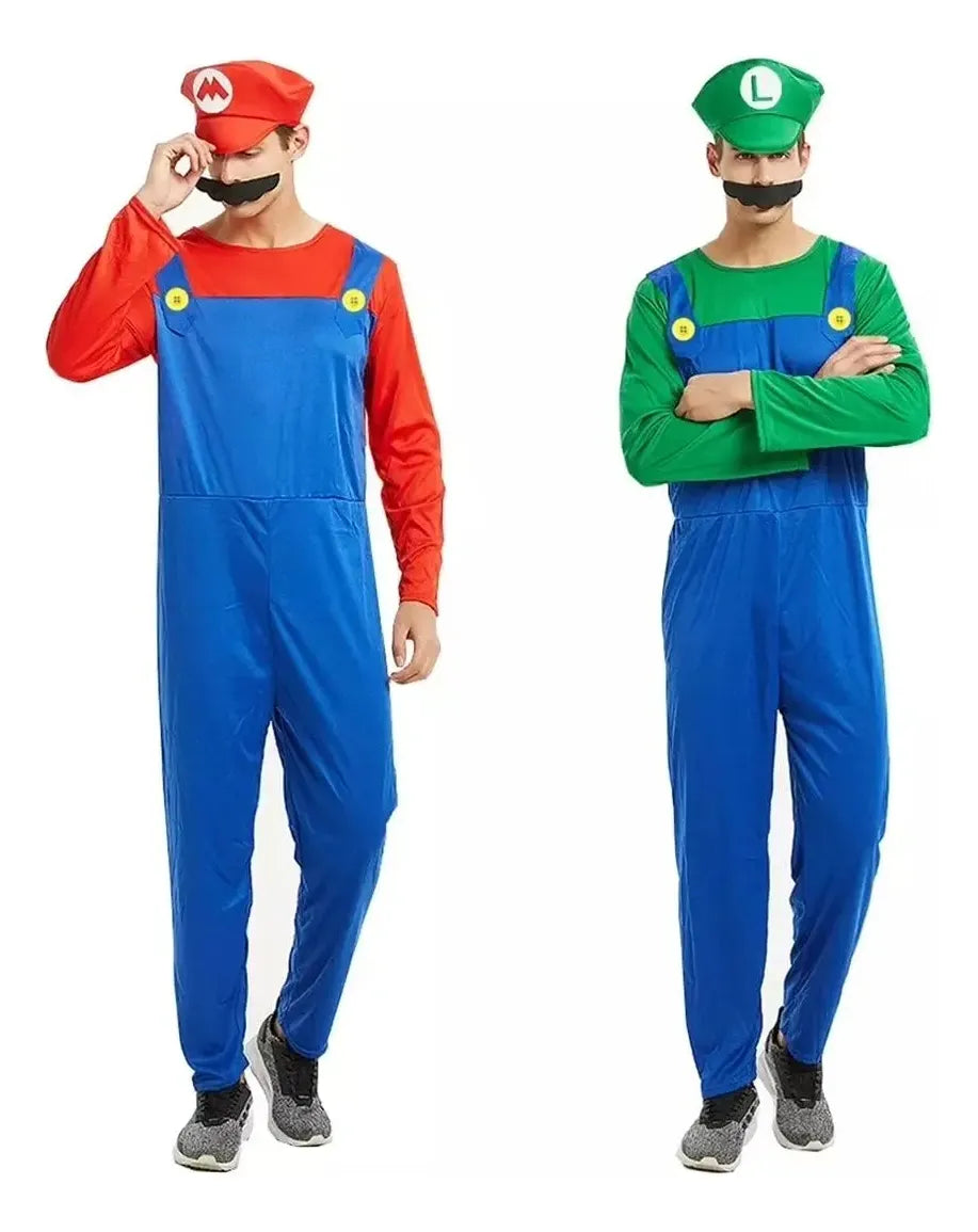 Disfraz Mario Bros Adulto Con Gorro Y Bigote Fiesta Cotillon
