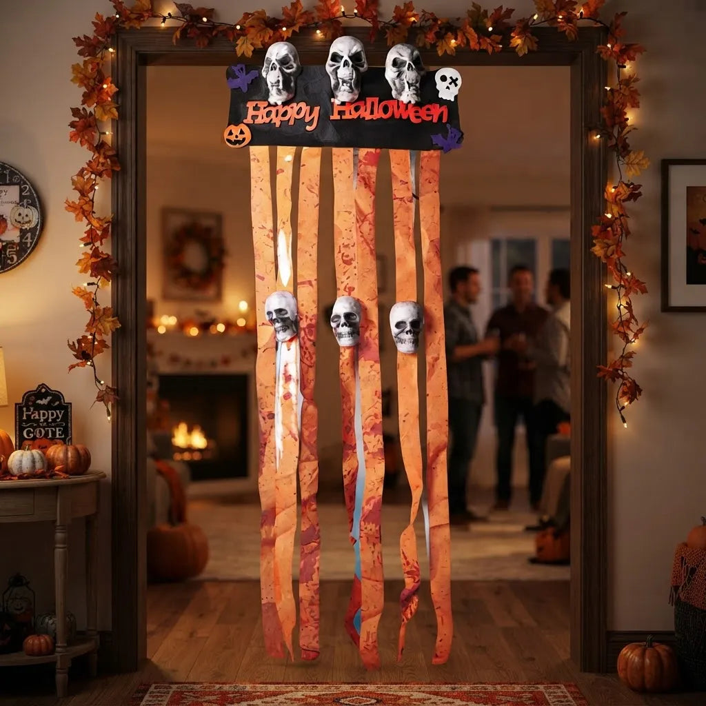 Cortina Colgante Happy Halloween Calaveras Decoracion 120 Cm