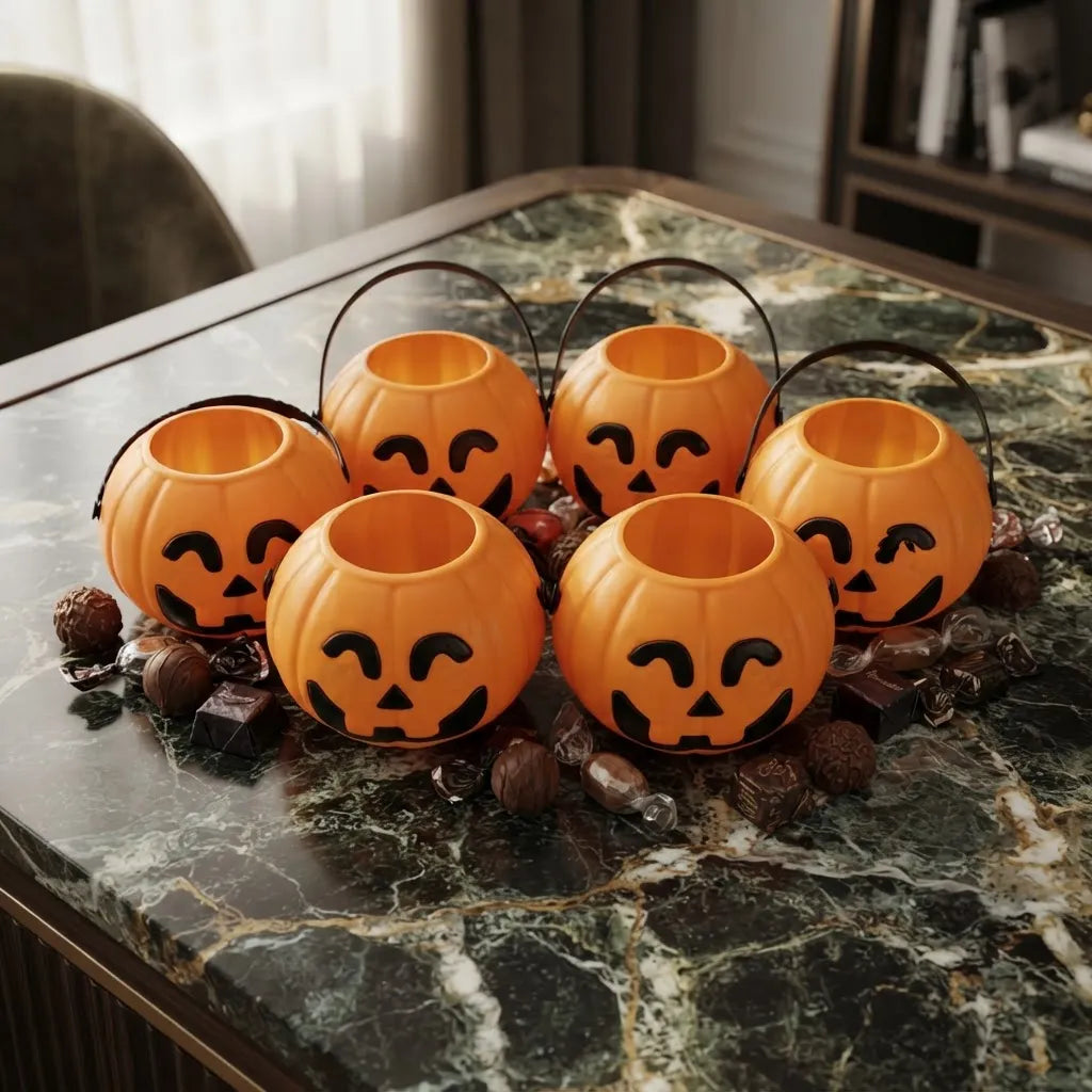 Set 6 Mini Calabazas Carameleras Balde Halloween Cotillon