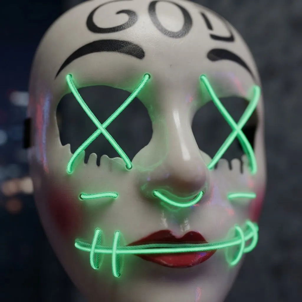 Mascara God Con Luz Led Neon Control Halloween Disfraz Purga