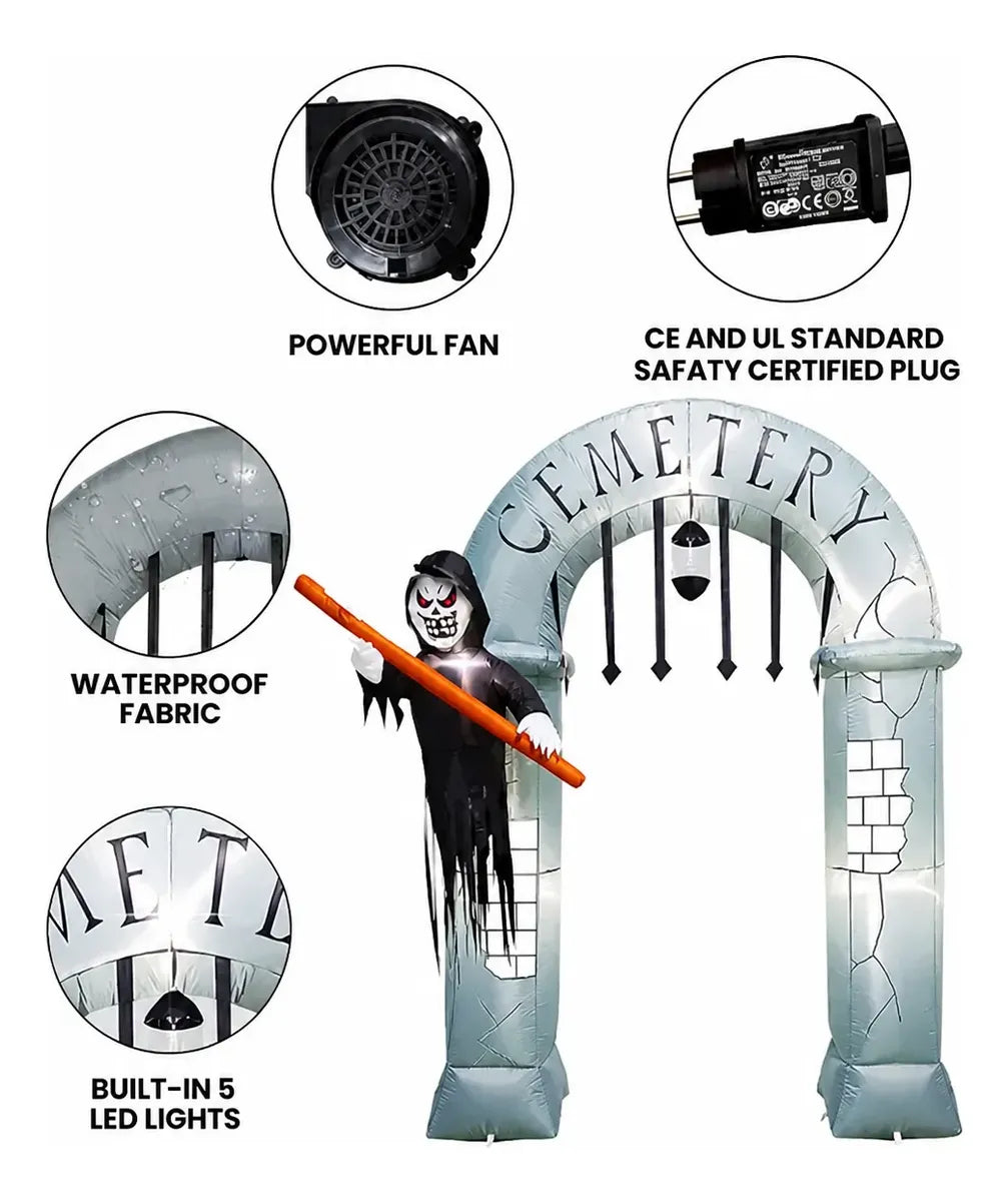 Arco Inflable Halloween Cementerio Con Luz 2.40 Mts 220v