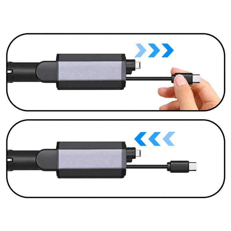 Cargador Auto Retráctil 120W Carga Rápida Bluetooth RGB | Tipo C e iPhone