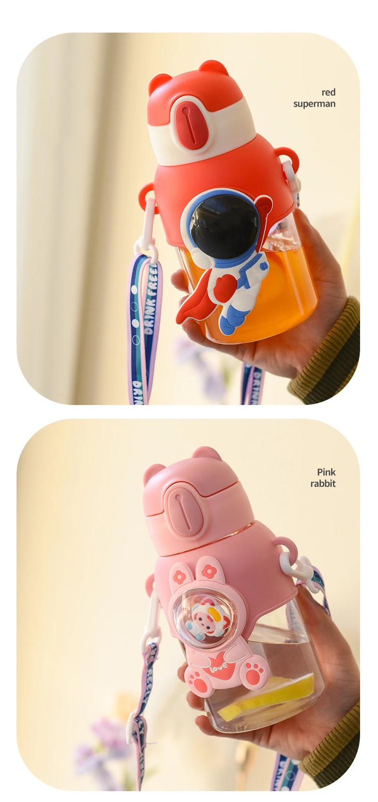 Botella Infantil 600ml con Sorbito y Tapa Hermética - Botella para Agua Colegio y Deportes Niños 🌈