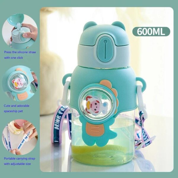 Botella Infantil 600ml con Sorbito y Tapa Hermética - Botella para Agua Colegio y Deportes Niños 🌈