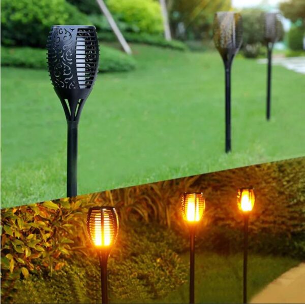 Lámpara Antorcha Solar para Jardín: Efecto Llama Real y Luz Cálida