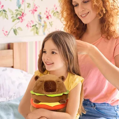 Peluche Capibara Hamburguesa 21cm - Carpincho de Felpa Suave Serie Tendencia Viral 🦦🍔
