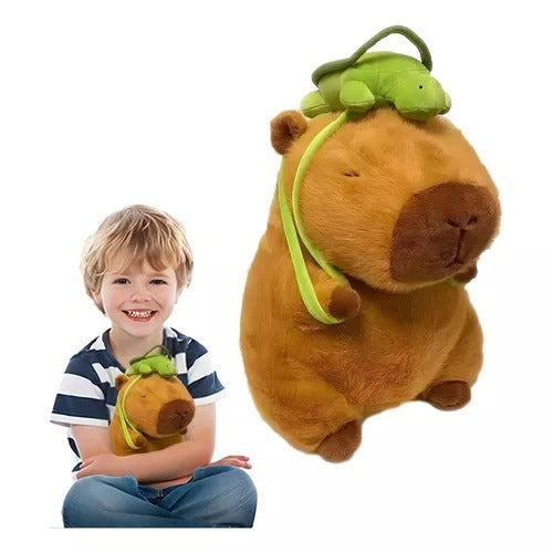Peluche Capibara 35cm con Mochila - Carpincho de Felpa Suave y Viral 🦦🎒